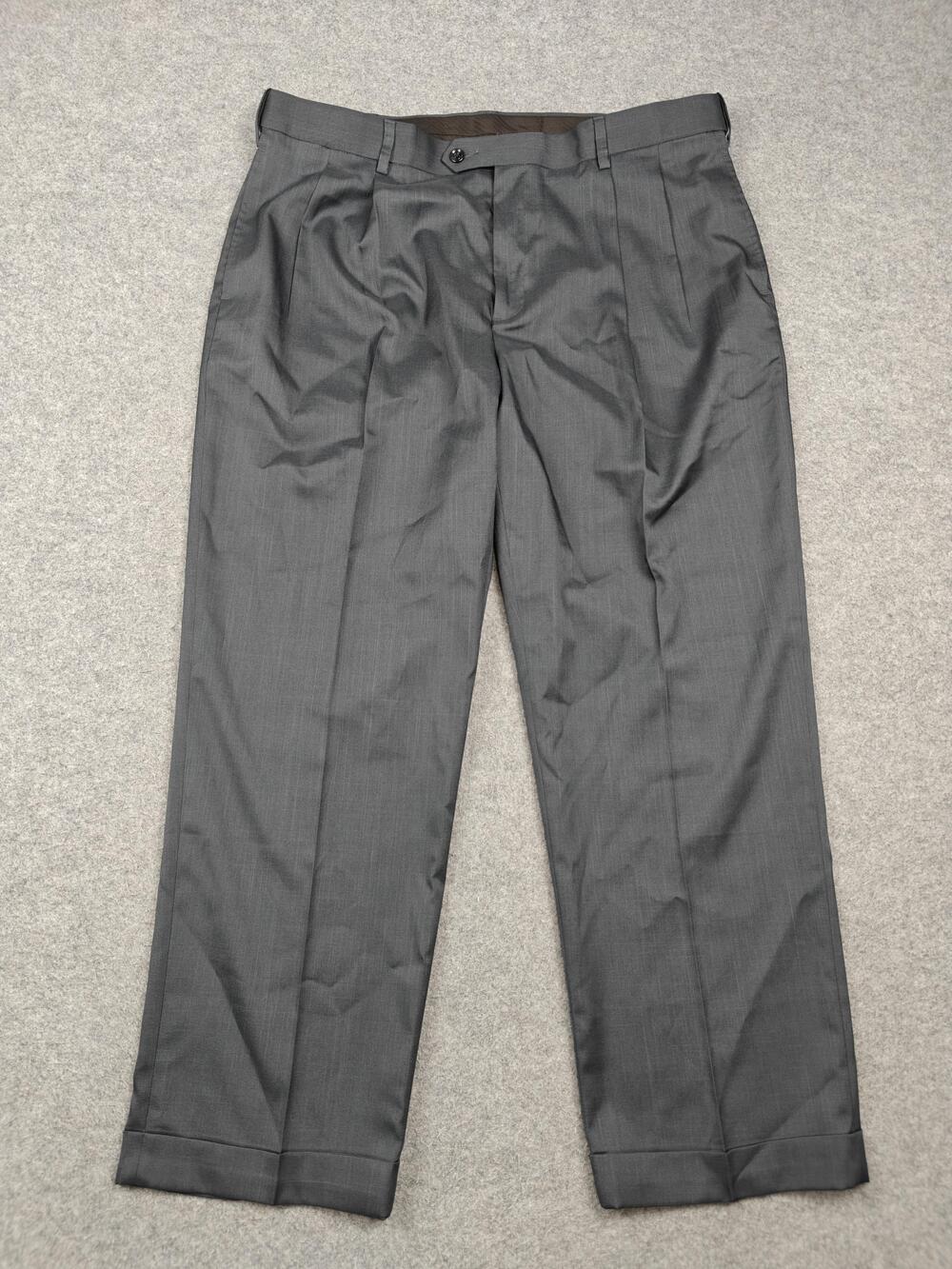 Savane Pants Mens 38x29 Gray Dress Pleated Stretch Crosshatch Microfiber